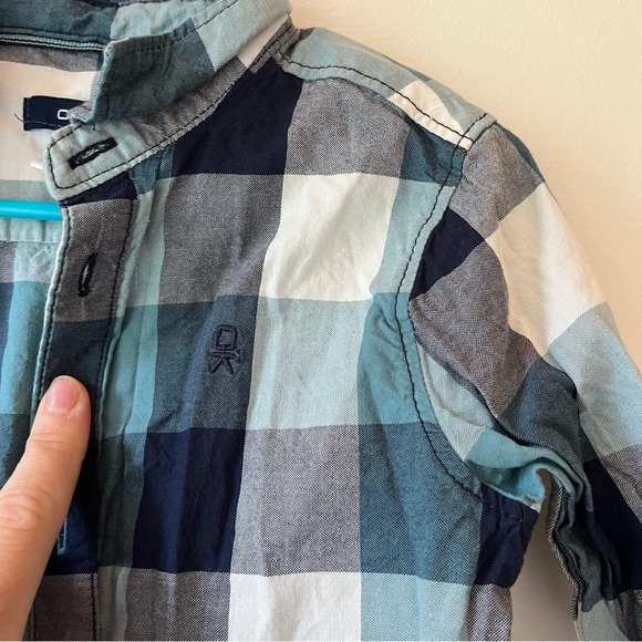 🌼 5/$25 Okaïdi Boys Plaid Button Down Shirt Size 5Y Blue Checkered Casual Cotton - Picture 4 of 11